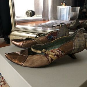 Metallic patchwork kitten heels